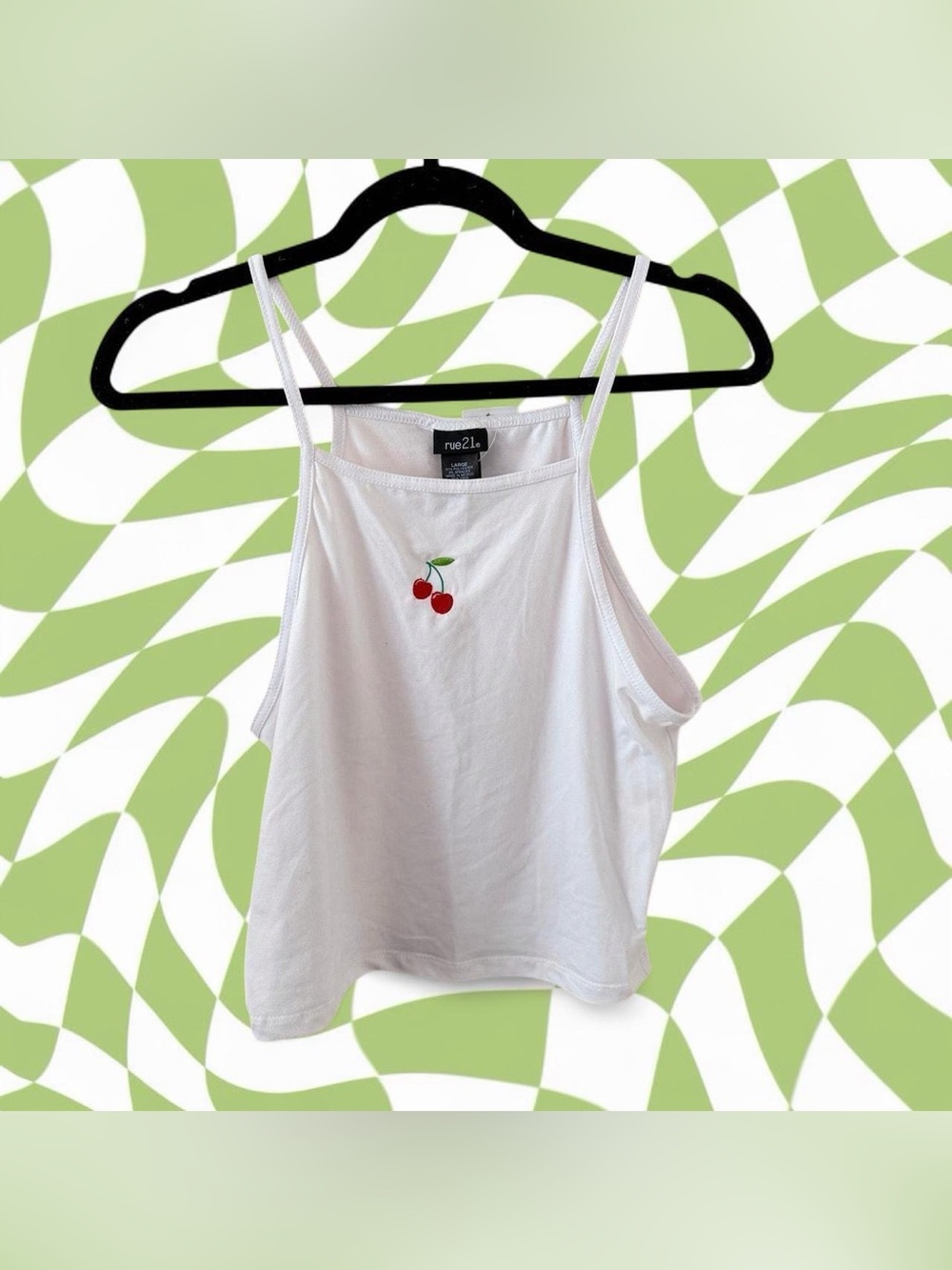 rue21 Womens White Crop Cherry Tank Top Size Large NWT